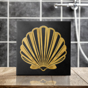 Scallop Shell - Black Marble and Gold Tile