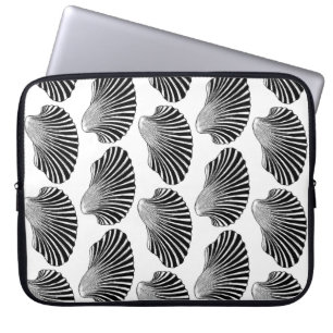 Scallop Shell Block Print, Black and White Laptop Sleeve