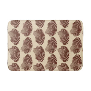 Scallop Shell Block Print, Brown and Beige Bath Mat