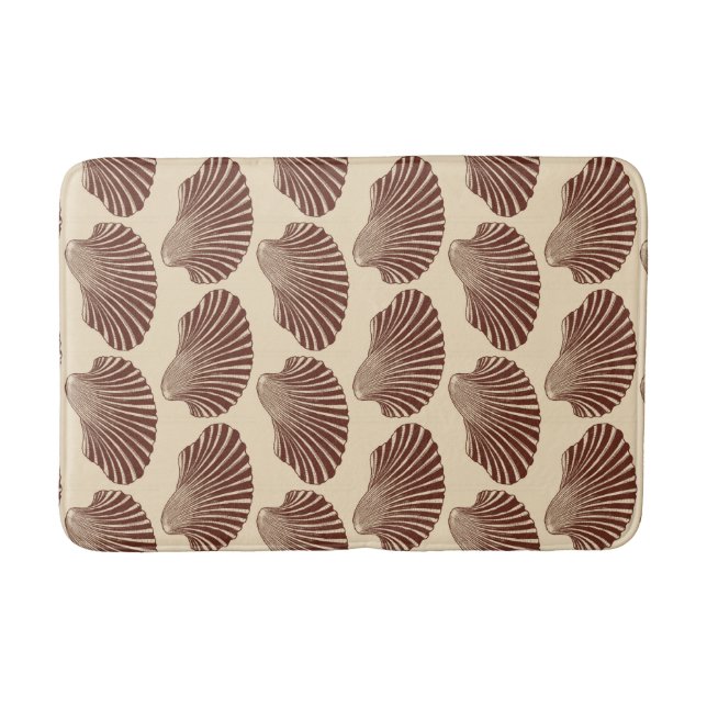 Scallop Shell Block Print, Brown and Beige Bath Mat (Front)