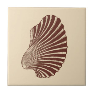 Scallop Shell Block Print, Brown and Beige   Ceram Tile