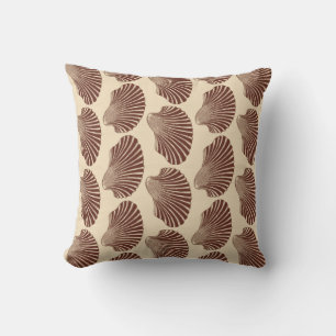 Scallop Shell Block Print, Brown and Beige Cushion