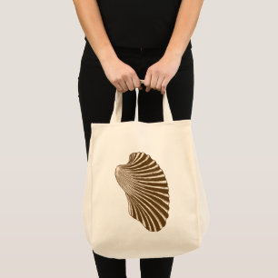 Scallop Shell Block Print, Brown and Beige Tote Bag