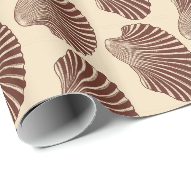 Scallop Shell Block Print, Brown and Beige Wrapping Paper (Roll Corner)