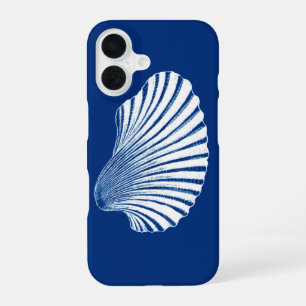 Scallop Shell Block Print, Cobalt Blue and White iPhone 16 Case