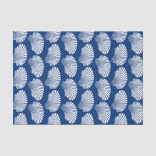 Scallop Shell Block Print, Cobalt Blue and White Tissue Paper