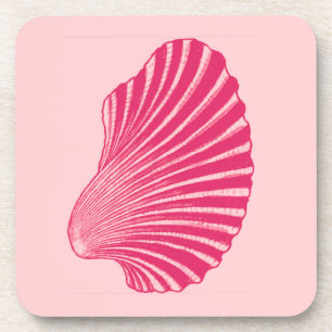 Scallop Shell Block Print, Fuchsia and Pale Pink Coaster