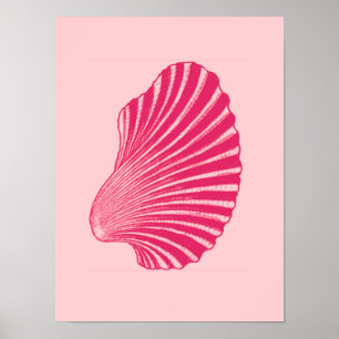 Scallop Shell Block Print, Fuchsia and Pale Pink Poster
