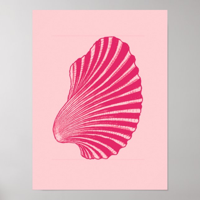 Scallop Shell Block Print, Fuchsia and Pale Pink Poster (Front)