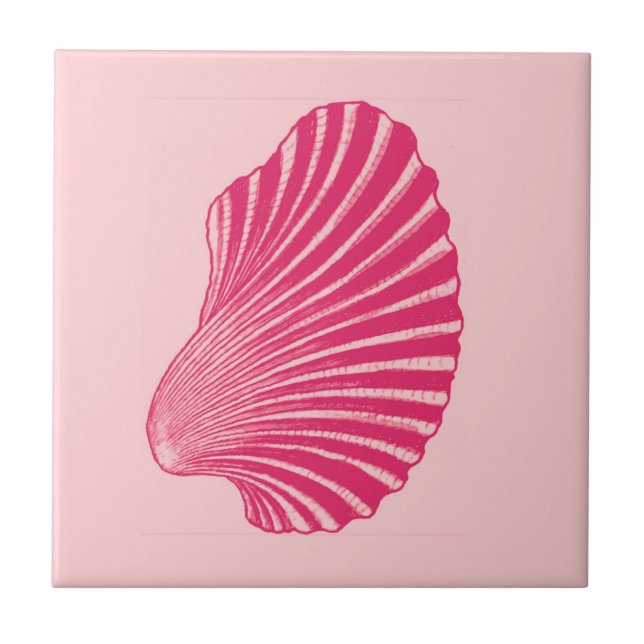 Scallop Shell Block Print, Fuchsia and Pale Pink  Tile (Front)