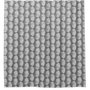 Scallop Shell Block Print, Grey and White  Shower Curtain
