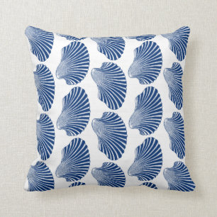 Scallop Shell Block Print, Indigo and White  Cushion
