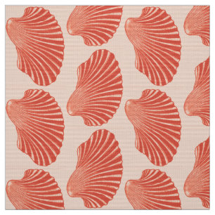 Scallop Shell Block Print, Light Coral Orange  Fabric