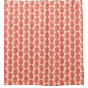 Scallop Shell Block Print, Light Coral Orange Shower Curtain
