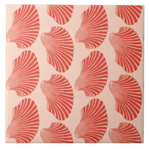 Scallop Shell Block Print, Light Coral Orange Tile