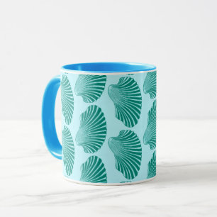 Scallop Shell Block Print, Turquoise and Aqua Mug