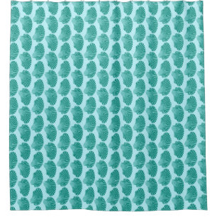 Scallop Shell Block Print, Turquoise and Aqua Shower Curtain