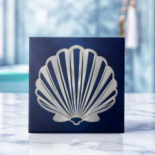 Scallop Shell - Blue Marble and Pearl Tile