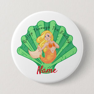 Scallop Shell Mermaid 7.5 Cm Round Badge