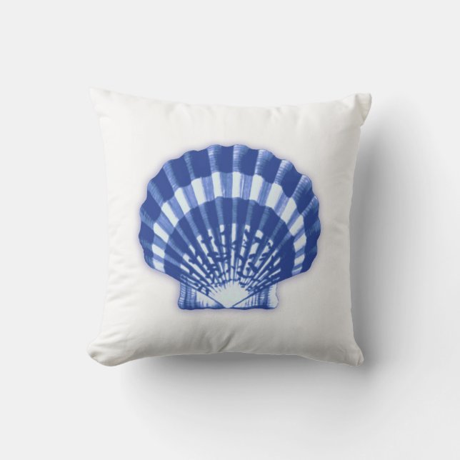 Scallop Shell - Navy Blue on a White Background Outdoor Cushion (Front)