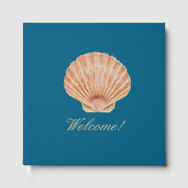 Scallop Shell Ocean Blue "Welcome!" Guest Book (Front)