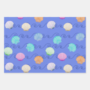 Scallop Shell, Seahorse and Starfish Wrapping Paper Sheet