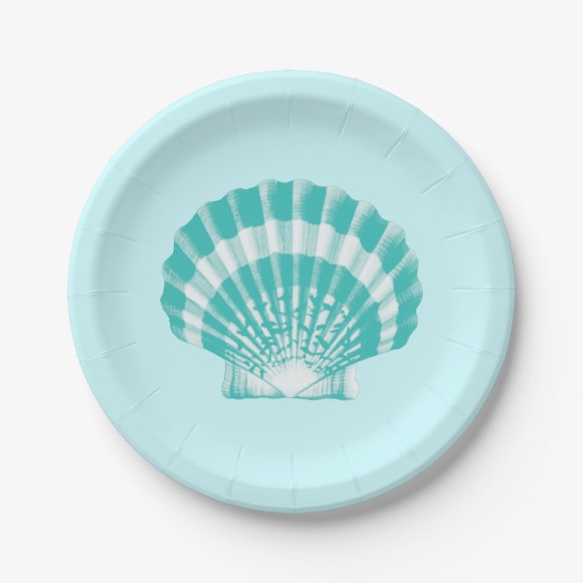 Scallop Shell - soft aqua and white Paper Plate (Front)