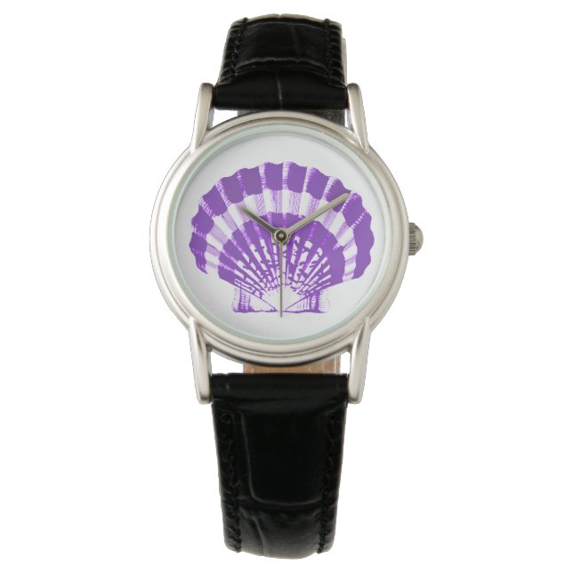 Scallop Shell - violet and white Watch (Front)