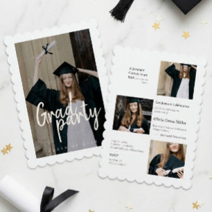 Scalloped Arch Modern Photo Collage Graduation Invitation
