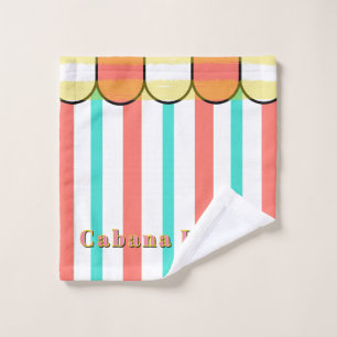 Scalloped Cabana Coral Turquoise White Stripes Bath Towel Set