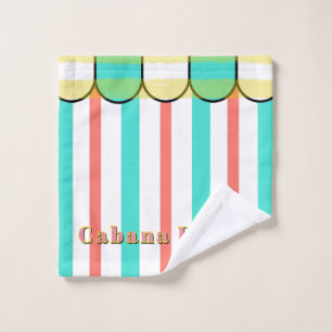 Scalloped Cabana Turquoise Coral White Stripes Bath Towel Set