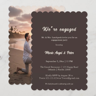 Scalloped Chocolate Brown Photo Engagement Party Invitation