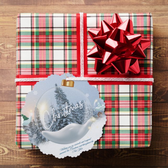 Scalloped Christmas Ornament Card – Dove & Snowy  (Insitu (Gift))