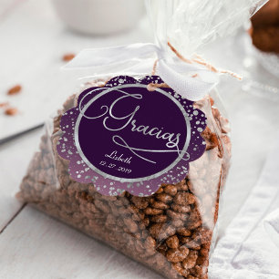 Scalloped Circle Gracias Note, Silver Thank you Favour Tags