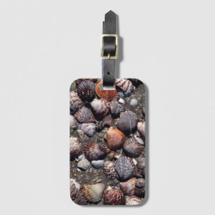 Scalloped Colourful Seashells On A Black Sand Luggage Tag