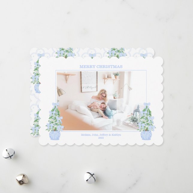 Scalloped Edge Grandmillennial Christmas Card (Front/Back In Situ)