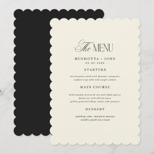 Scalloped Edge Ivory and Black Wedding Menu Card
