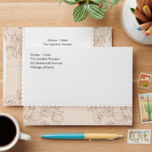 Scalloped Edge Minimalist Botanical Line Art Envelope