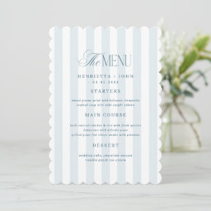 Scalloped Edge Timeless Blue Stripes Menu Card