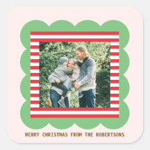 Scalloped Frame Christmas Photo Red Stripes