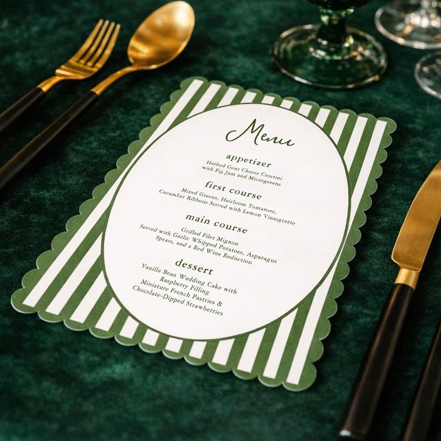 Scalloped Green Wedding Stripes Flat Menu (Creator Uploaded)