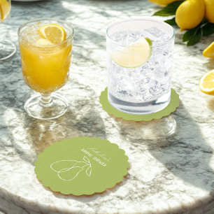 Scalloped Modern Green Perfect Pear Bridal Shower Paper Coaster