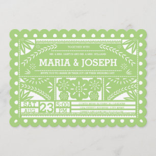 Scalloped Papel Picado Wedding Invite - Green