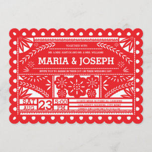 Scalloped Papel Picado Wedding Invite - Red