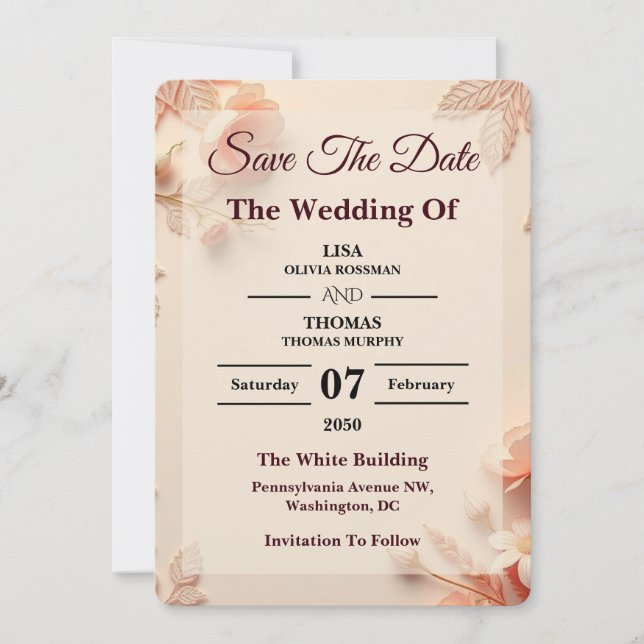 Scalloped Peach Pastel Wedding Save The Date (Front)