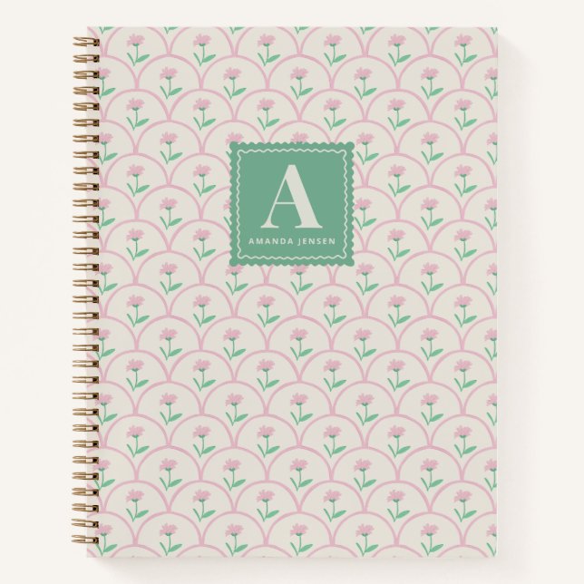 Scalloped Pink Floral Personalised  Notebook (Front)