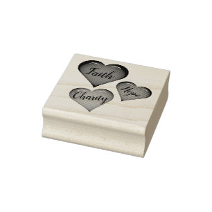 Scalloped red love heart/hearts/faith/hope/charity rubber stamp