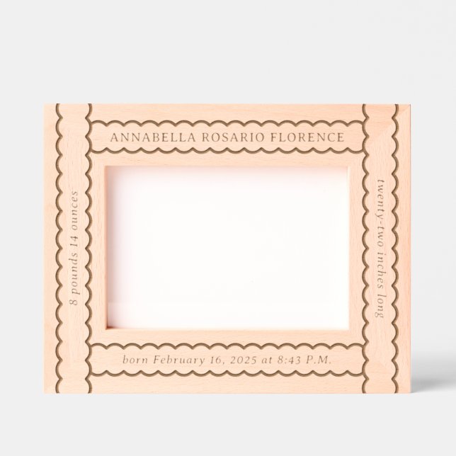 Scalloped Ribbon Baby Birth Stats  Etched Frames (Front)
