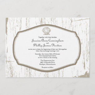 Scalloped Shell Rustic Beach Wedding Invitation