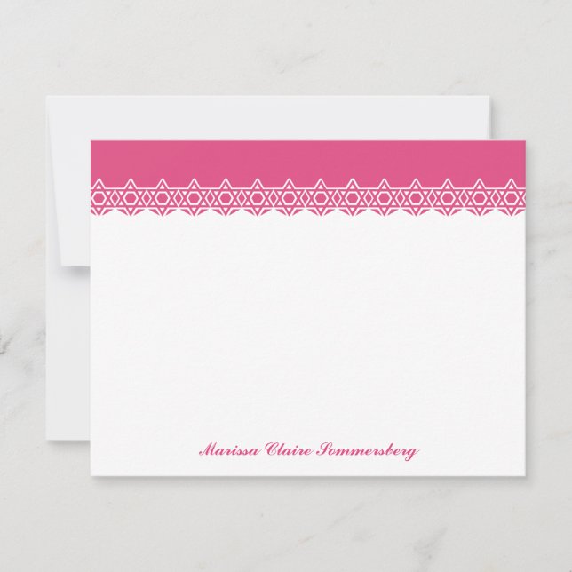 Scalloped Star of David Pink Thank You Note Card (Front)